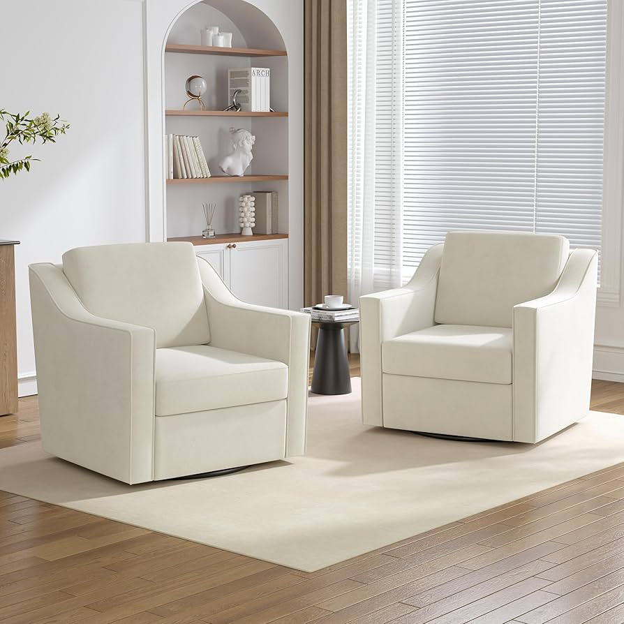 Swivel Accent Chairs Set of 2, 360° Swivel Upholstered Club Armchairs for Living Room, Comfy Sin... | Amazon (US)