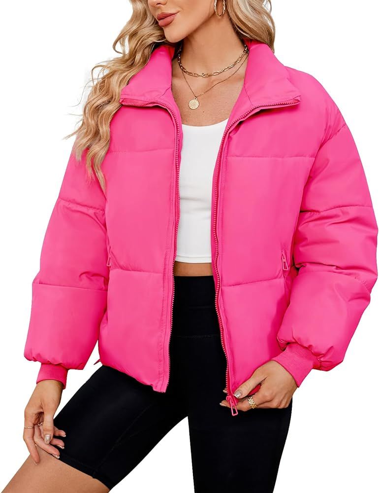 Century Star Women’s Winter Puffer Jackets Coat Cropped Quilted Jacket Pockets Short Zip Stand ... | Amazon (US)