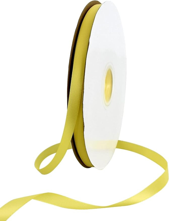 TONIFUL 3/8 Inch x 100yds Lemon Light Yellow Satin Ribbon Thin Solid Fabric Ribbons Roll for Gift... | Amazon (US)