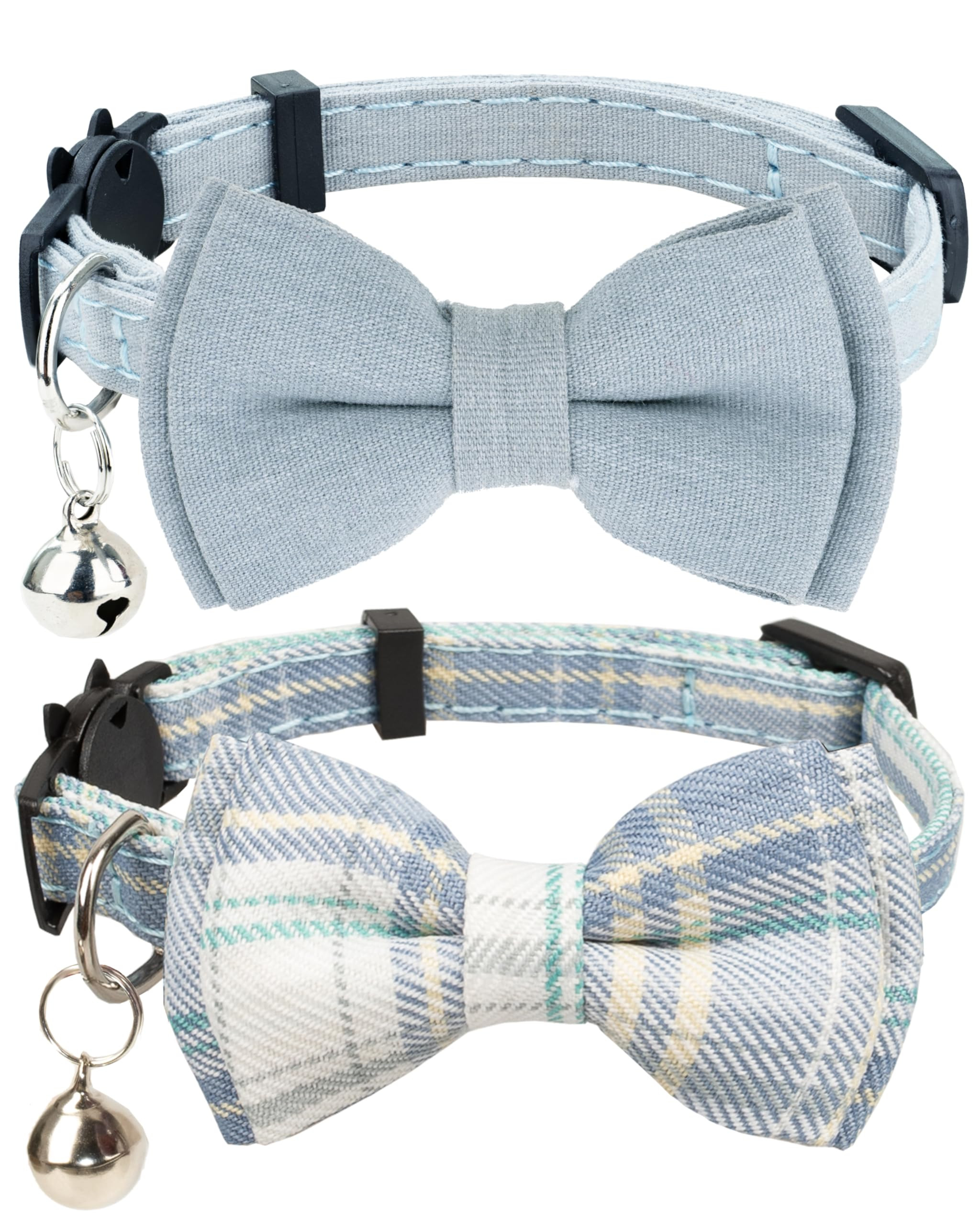 Cat Collar Breakaway Bowtie Safety with Bell Adjustbale Kitten Puppy Solid Plaid Color Set D-[2pc... | Amazon (US)