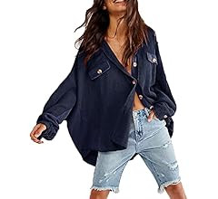 Womens Button Down Shirts Jacket Casual Waffle Knit Long Sleeve Oversized Shacket Tops | Amazon (US)