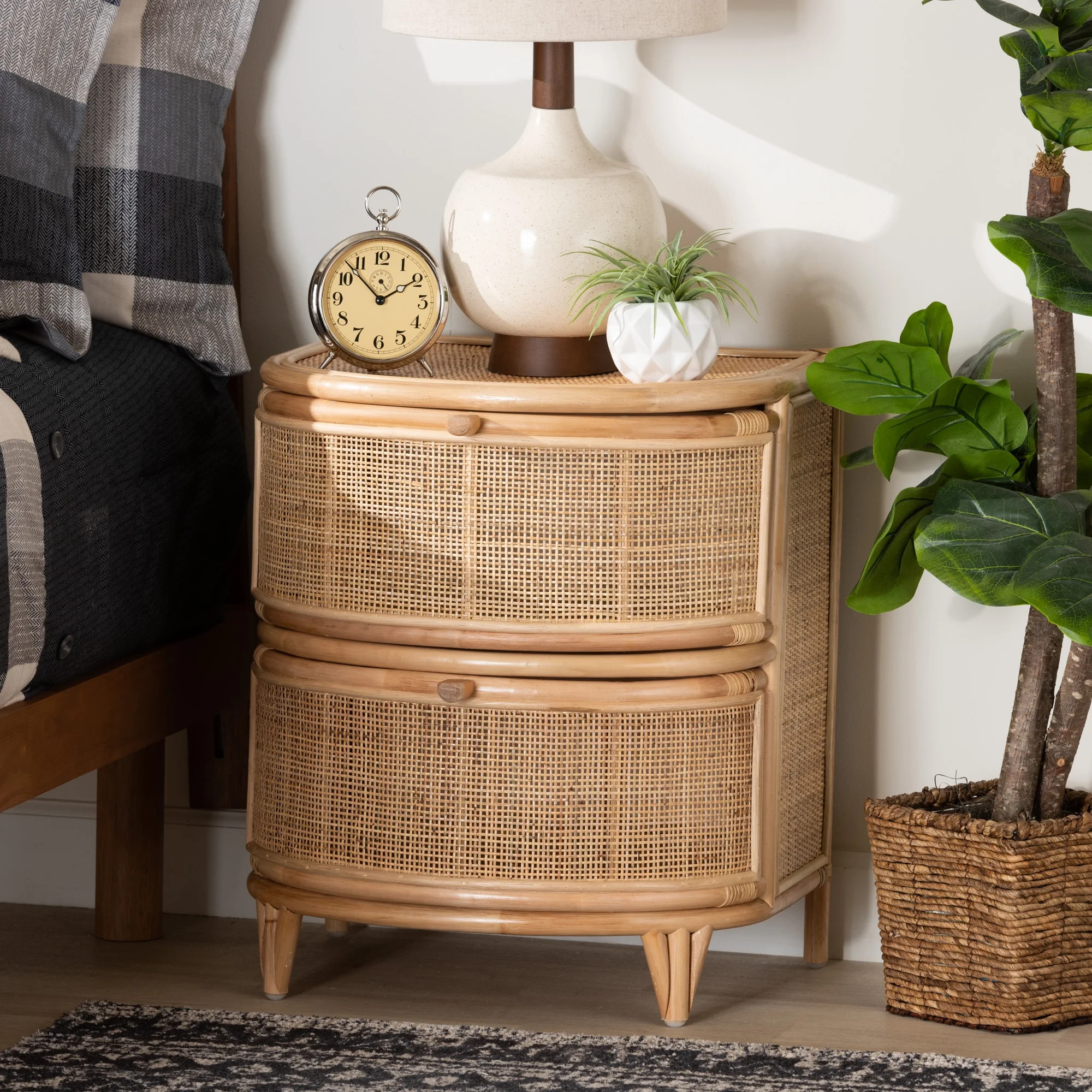 bali & pari Oleta Rattan BOHO Nightstand, 2-Drawer, Natural Brown | Walmart (US)