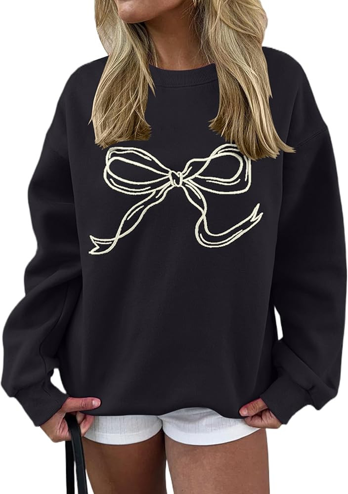 Ythomm Women’s Bow Graphic Sweatshirts Oversized Crewneck Drop Shoulder Pullover Sweatshirt Lon... | Amazon (US)