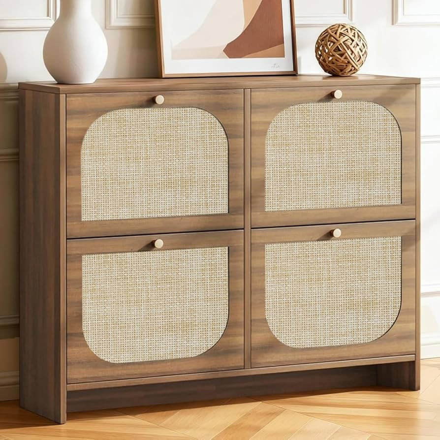 Nicetree Freestanding Ultra Slim Fluted Accent Shoe Storage Cabinet for Entryway - 4 Flip Drawers... | Amazon (US)