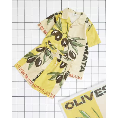 Boys Yellow Atlas Olive Shirt And Shorts Set | River Island UK & IE