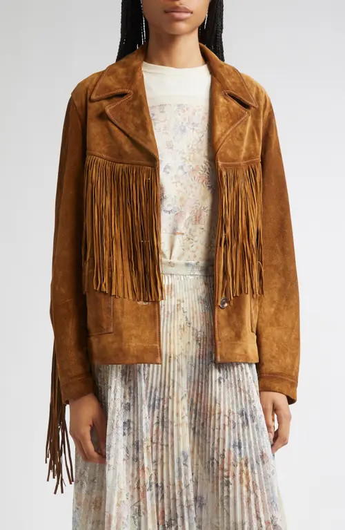 Golden Goose Journey Waxed Suede Fringe Jacket in Tabasco Brown at Nordstrom, Size 0 Us | Nordstrom