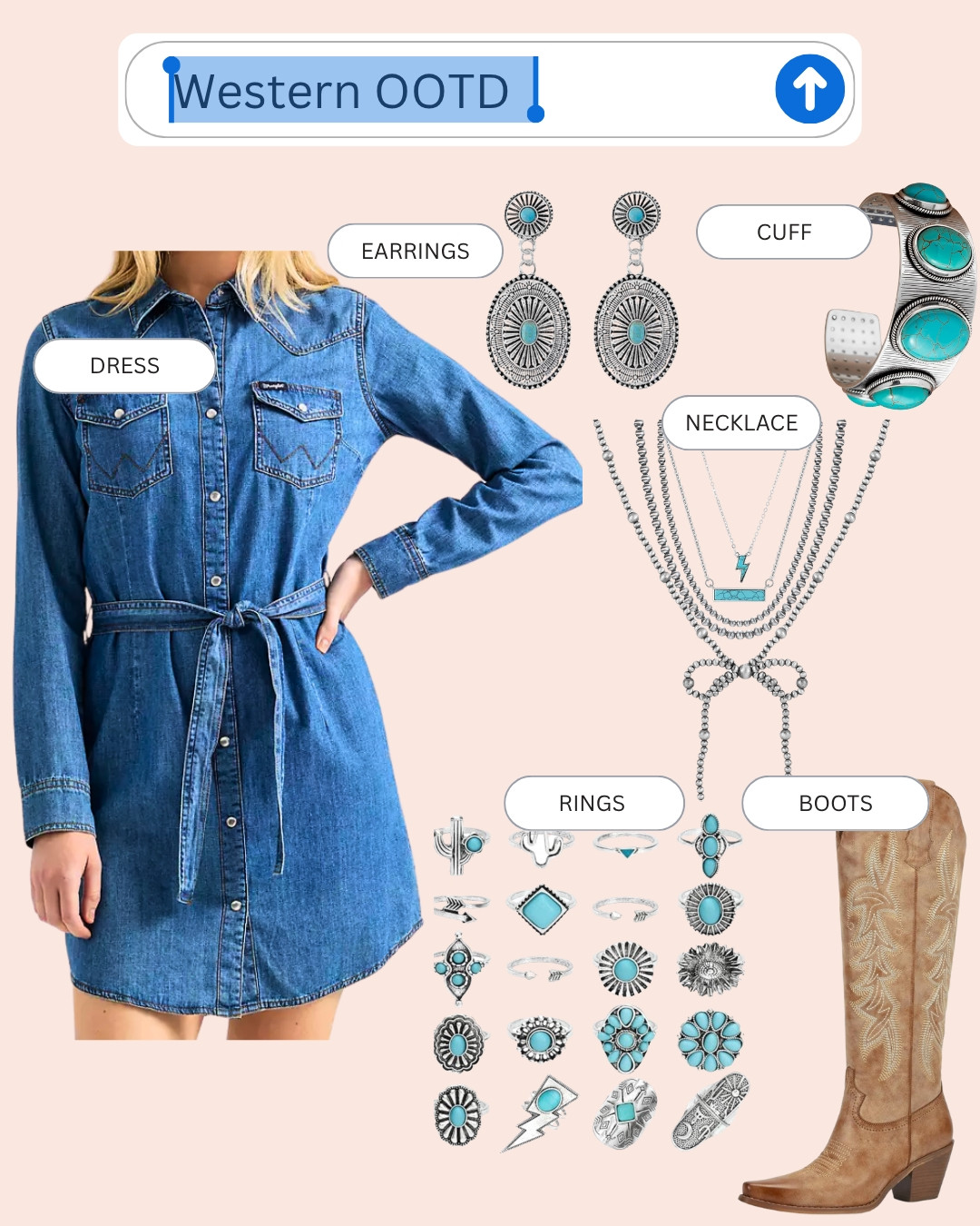 western girl era and I am NOT leaving 🤠🤎 Jean dress, cowboy boots, and turquoise everything, and layers necklaces are the combo I didn’t know I needed😏

#LTKstyletip #LTKshoecrush #LTKfindsunder100 #WesternOutfit #WesternStyle #CowboyBoots #WesternFashion #JeanDress #TurquoiseJewelry #WesternChic #CowgirlStyle #CowgirlOutfit #WesternAesthetic #BootsSeason #OutfitInspo #WesternWear #SouthernStyle #OOTD #OOTDinspo #ShopMyLTK

#LTKmomlife #LTKootd #LTKgrwm