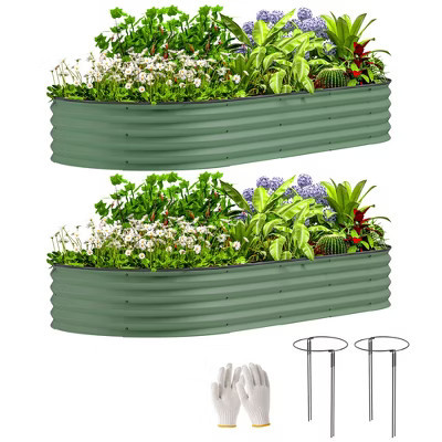 Outsunny 2PCS Galvanized Raised Garden Bed, 7' x 3' x 1' Raised Beds for Gardening with Metal Plant Stakes, Green | Target