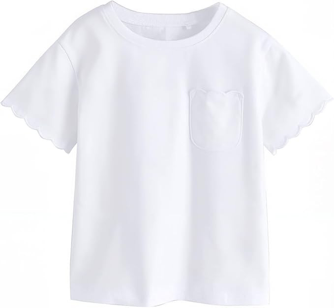 Shirts for Girls Scalloped Sleeve Cotton Pocket Tees Toddlers 3-6T | Sweet Girls Soft Cotton T-sh... | Amazon (US)