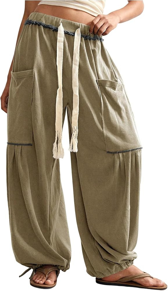 RoseSeek Women's Baggy Boho Harem Pants Wide Leg Sweatpants with Pockets | Amazon (US)