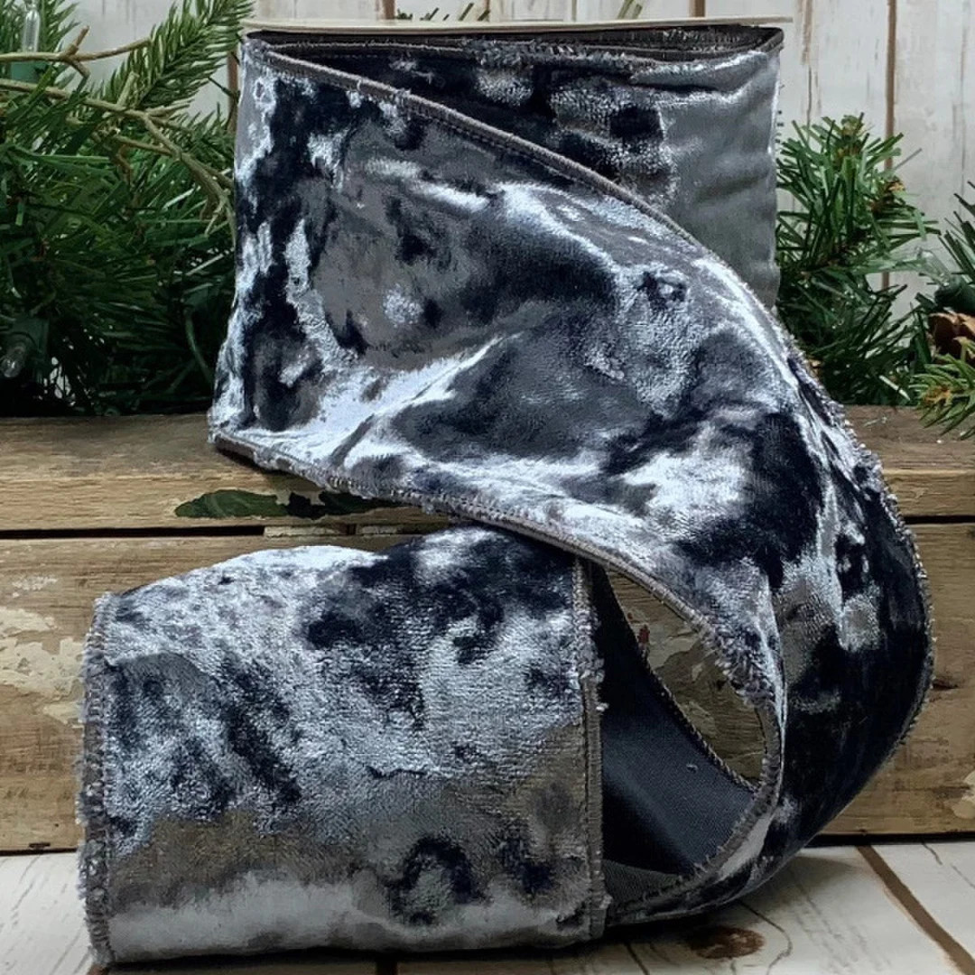 Crushed Velvet Pewter Wire Edge Ribbon Luxury D Stevens 4" X 10 Yds Christmas Ribbon Christmas Wr... | Etsy (US)