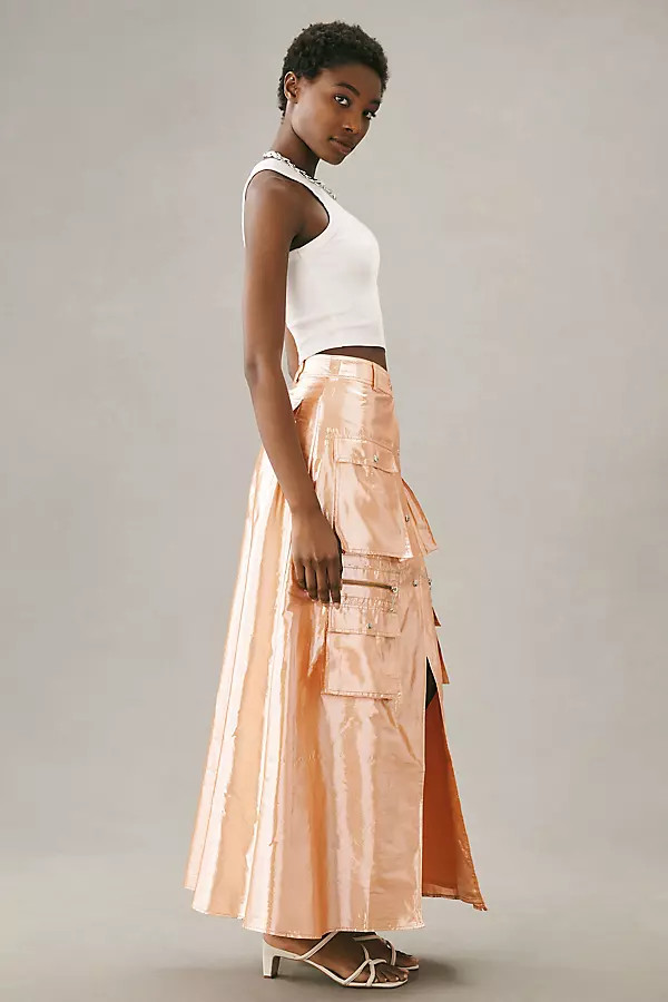 Let Me Be Metallic Cargo Maxi Skirt | Anthropologie (US)