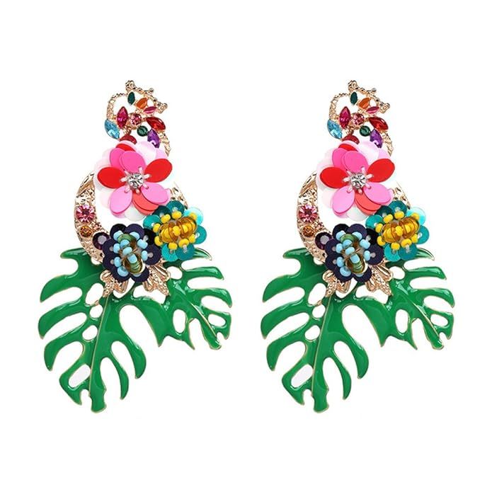 Lureme Gorgeous Colorful Sequin Flower Palm Leaf Stud Earrings for Women and Girls (er006023) | Amazon (US)