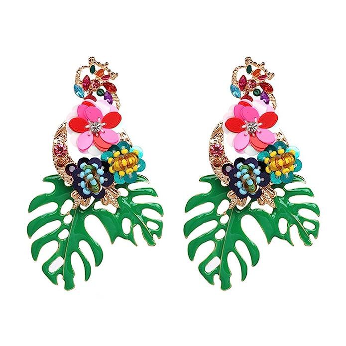 Lureme Gorgeous Colorful Sequin Flower Palm Leaf Stud Earrings for Women and Girls (er006023) | Amazon (US)