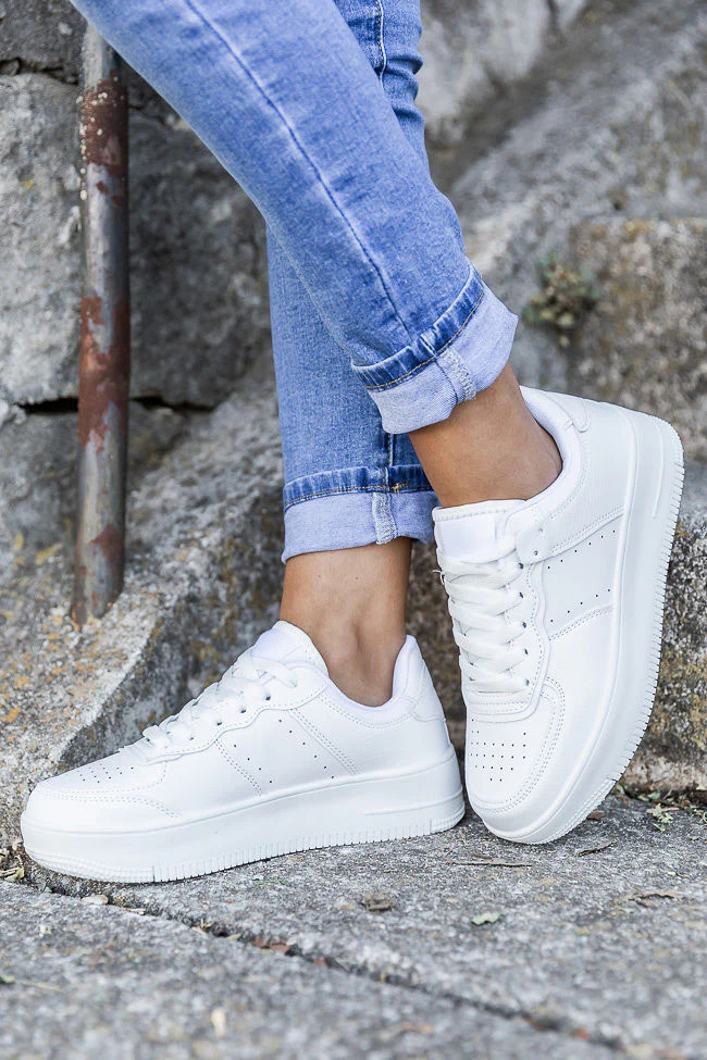 Kandace White Leather Sneakers | Pink Lily