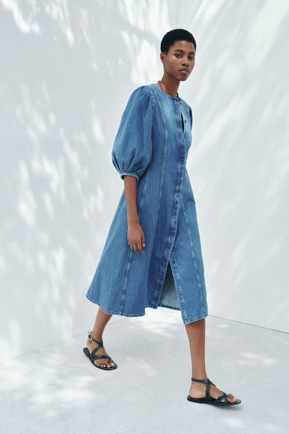 ZW COLLECTION DENIM MIDI DRESS | Zara UK