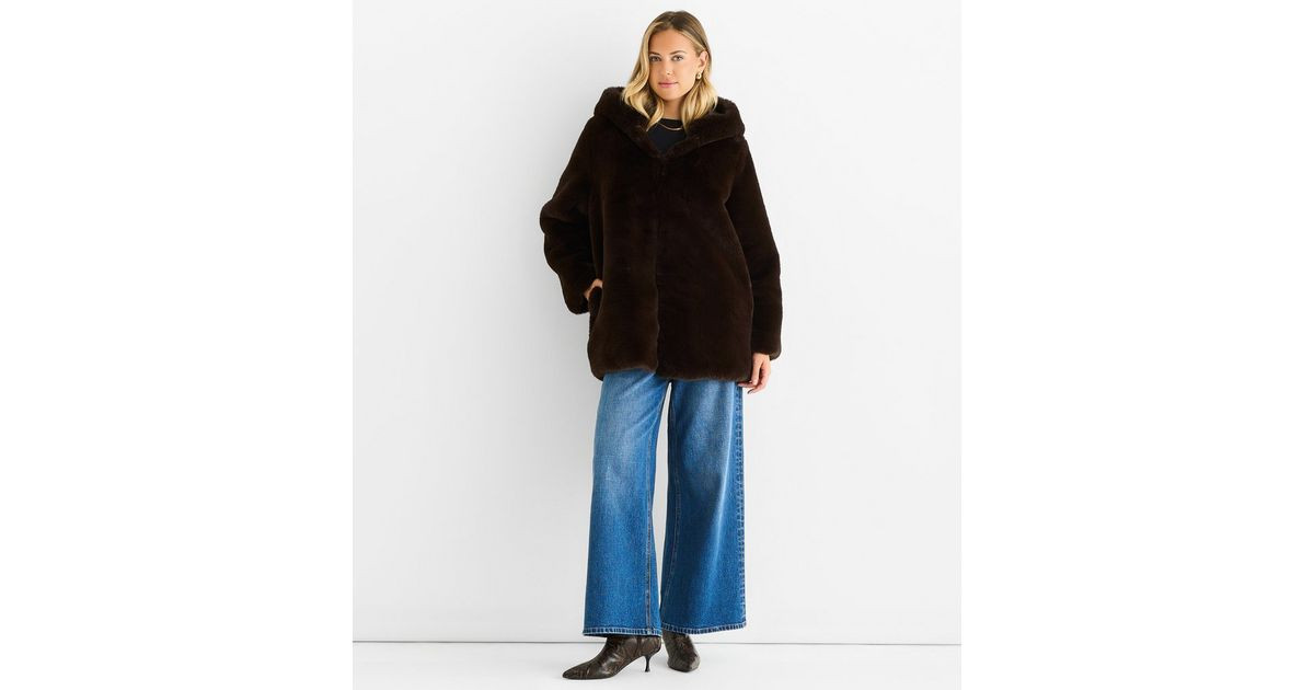 Gini London Mid Brown Faux Fur Hooded Coat | New Look | New Look (UK)