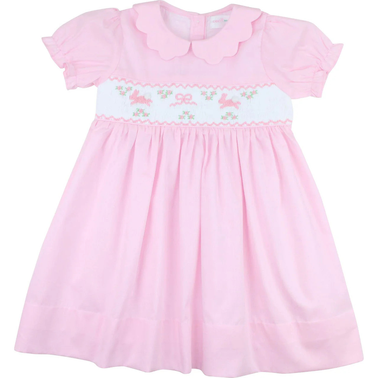 Pink Pique Smocked Bunny And Bow Dress | Cecil and Lou