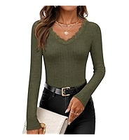 ZESICA Women's Long Sleeve Lace V Neck Fall Shirts Slim Fit Going Out Tops Ribbed Knit Dressy Bus... | Amazon (US)