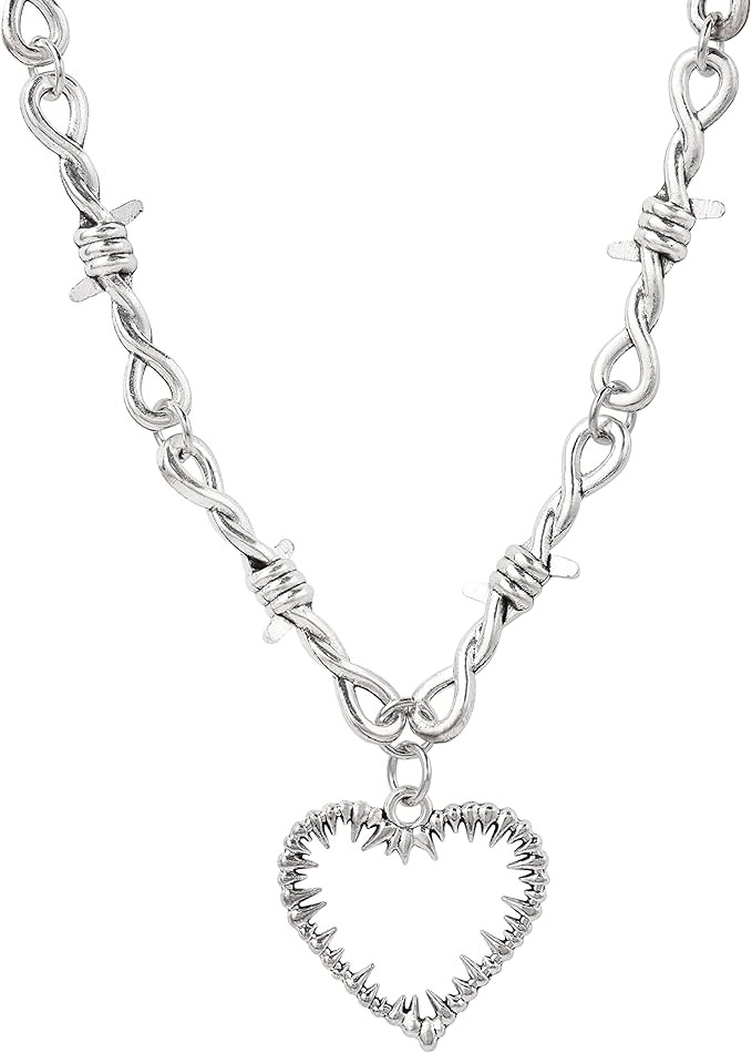 Sacina Gothic Barbed Wire Heart Necklace, Zinc Alloy Heart Pendant, Goth Jewelry Gift for Women | Amazon (US)