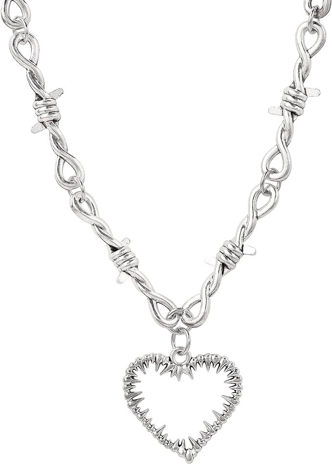 Sacina Gothic Barbed Wire Heart Necklace, Zinc Alloy Heart Pendant, Goth Jewelry Gift for Women | Amazon (US)