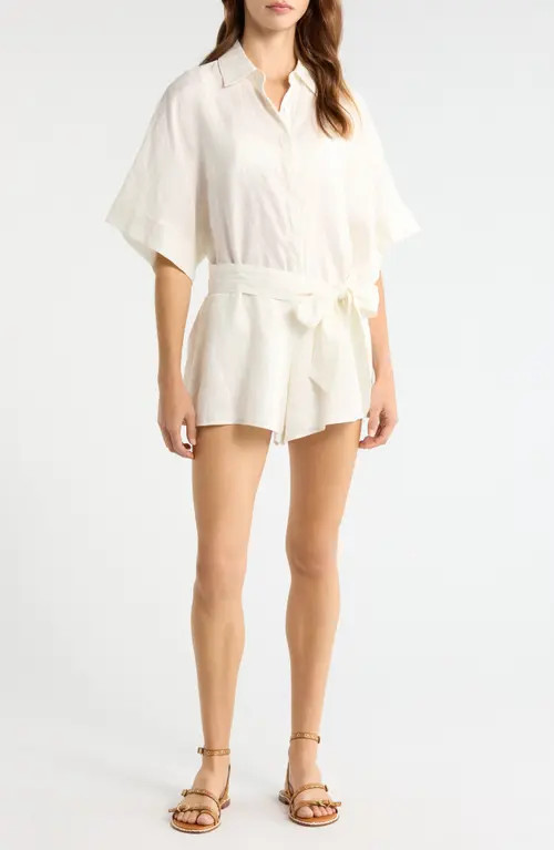 Elan Linen Cover-Up Romper in White at Nordstrom, Size Large | Nordstrom