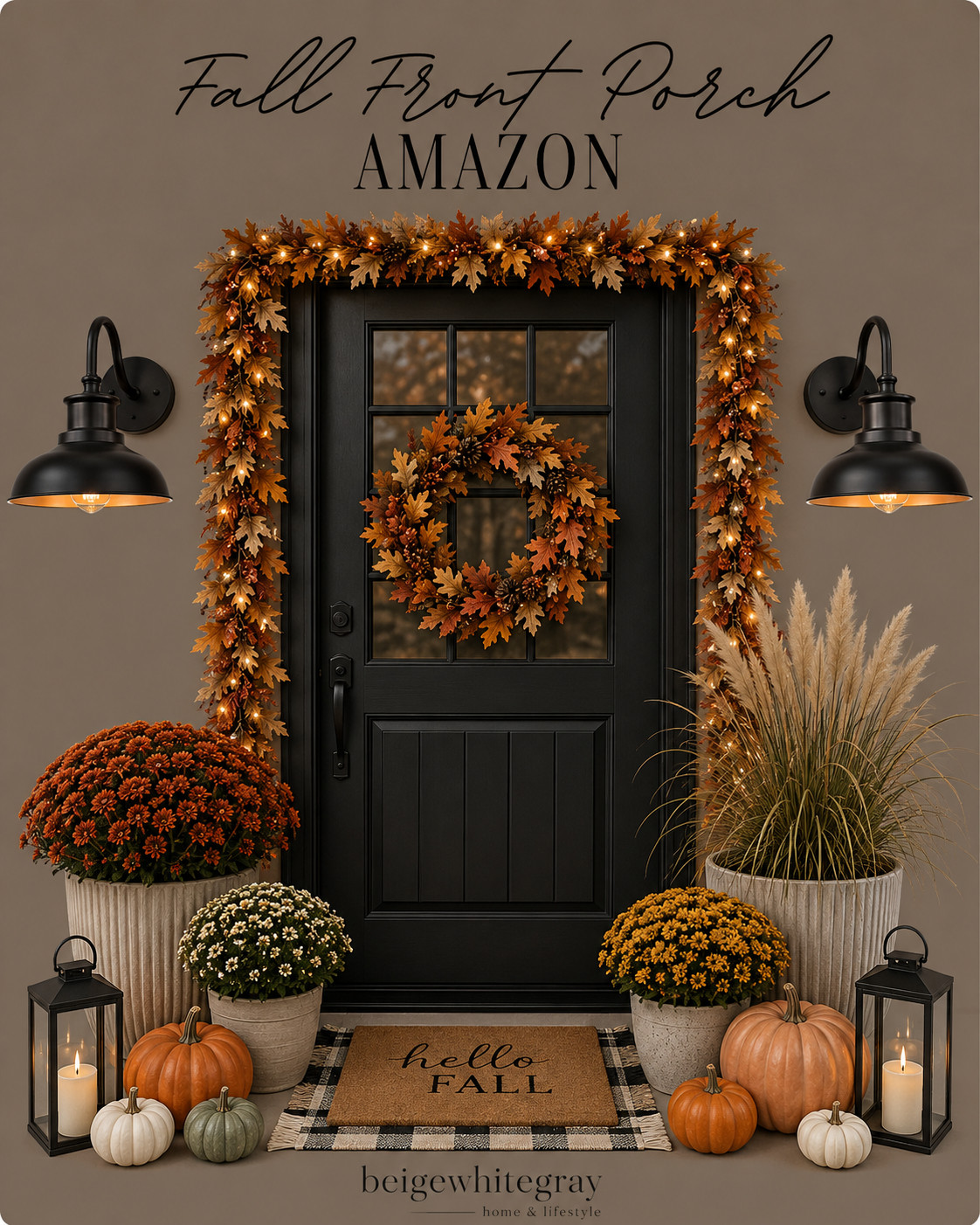 Get the porch looking great for fall with these stylish decor picks from Amazon. #FrontPorchDecor #FallStyle