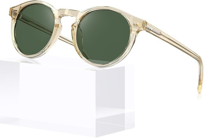 CARFIA Acetate Vintage Round Polarized Sunglasses for Men UV400 Lenses Hand-crafted Frame | Amazon (US)
