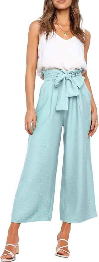 FANCYINN Womens 2 Piece Crop Pants Set V Neck Tank Wide Strap Tops High Waisted Cropped Paper Bag... | Amazon (US)