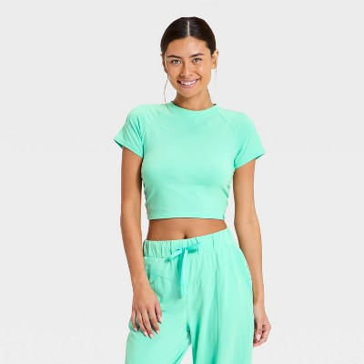 Women's Washed Jersey Cropped Short Sleeve Top - JoyLab™ Mint Green XL | Target
