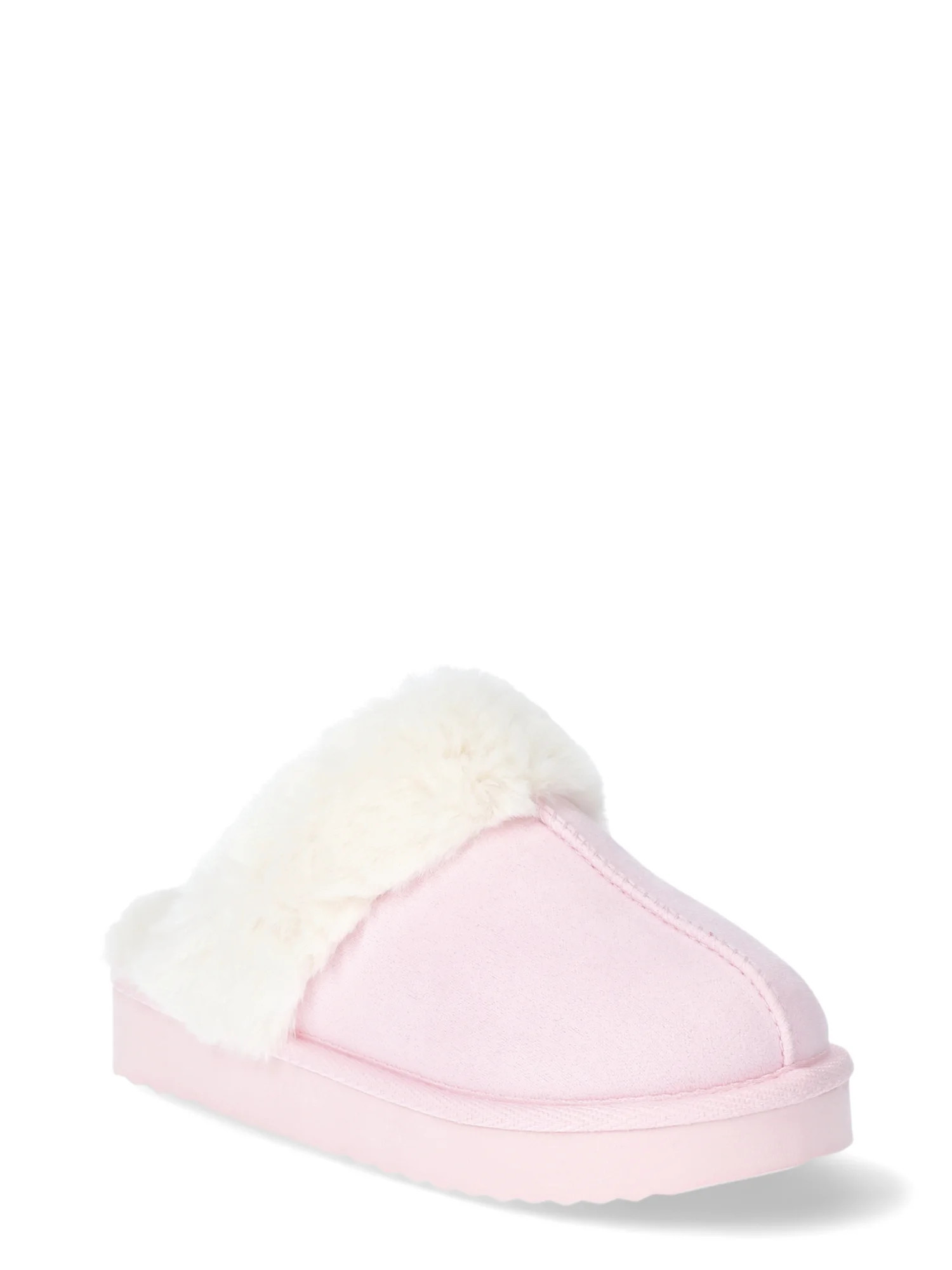 Wonder Nation Girls Scuff Slippers with Faux Fur Trim, Sizes 13-6 | Walmart (US)