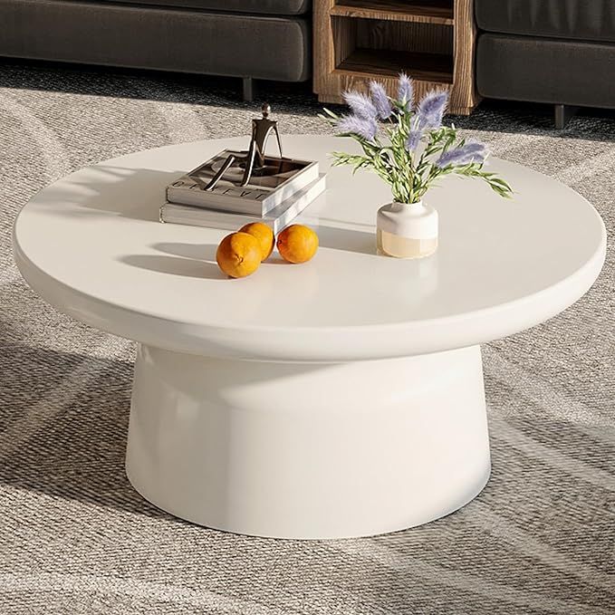 Guyii Round Coffee Table, Creamy White Center Table, Modern Tea Table for Living Room, Bedroom, E... | Amazon (US)