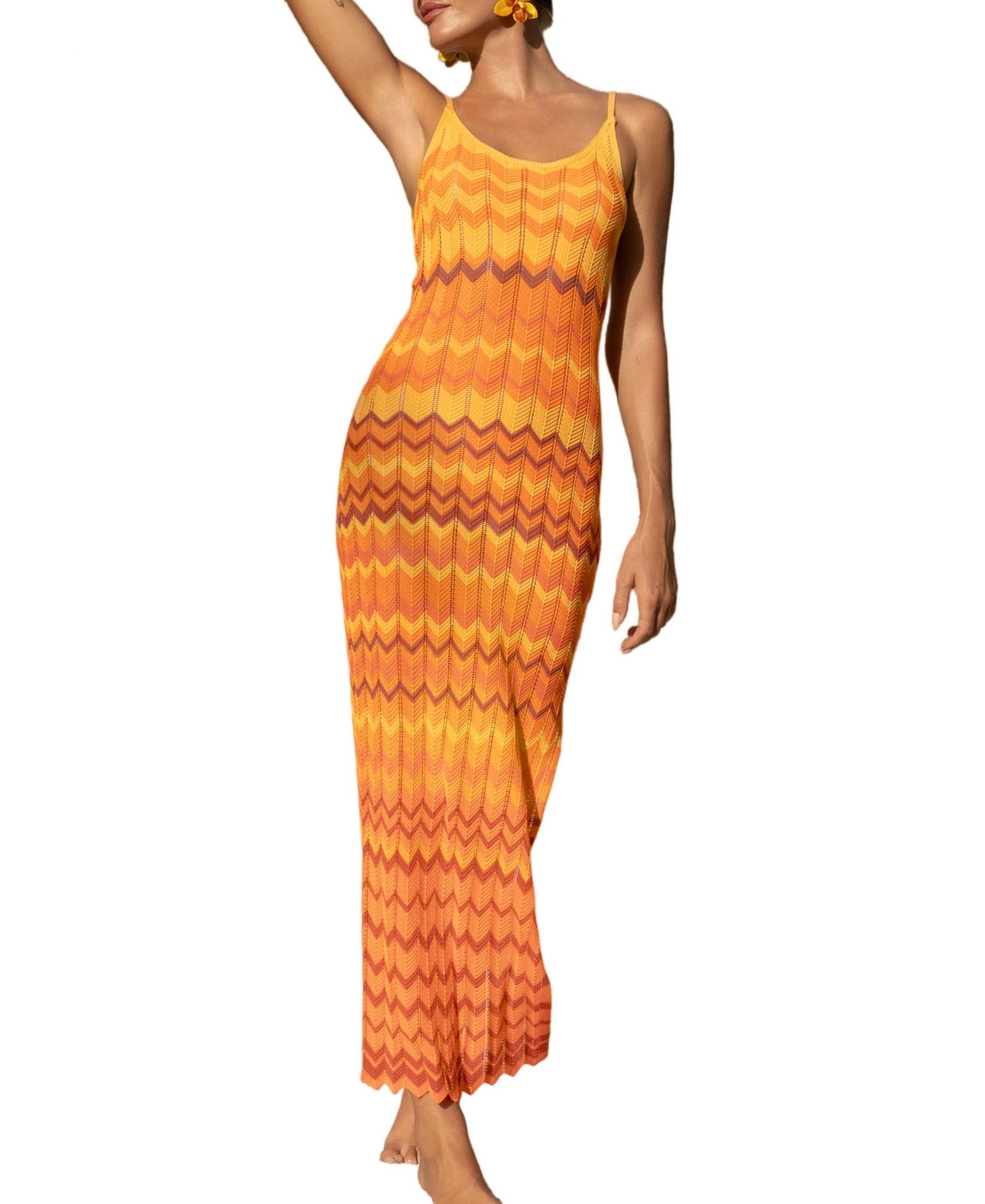 Cupshe Women's Flicker Chevron Cover-Up Maxi Beach Dress - Yellow | Macy's