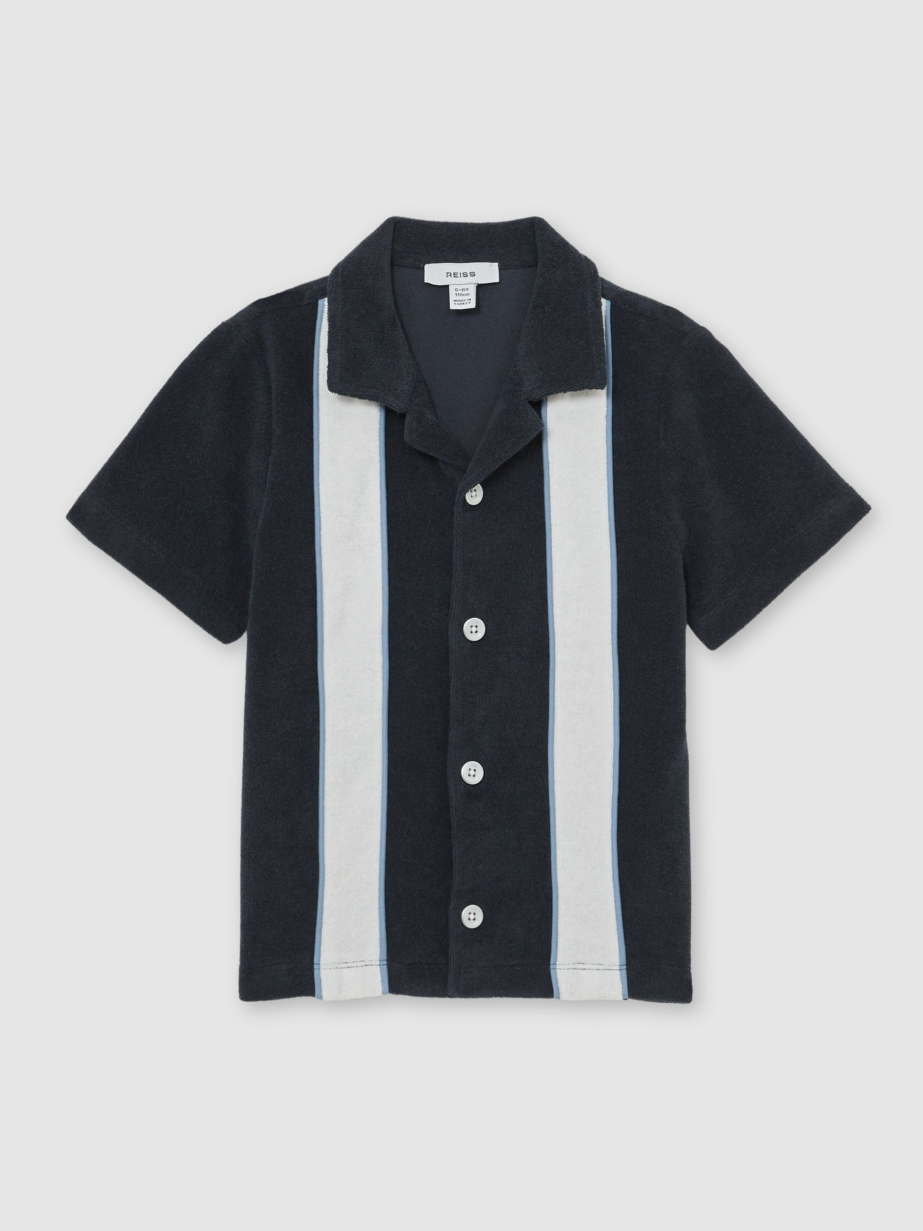 Reiss 3-9 yrs Towelling Colour-Block Cuban Shirt in Navy/White - REISS | Reiss UK