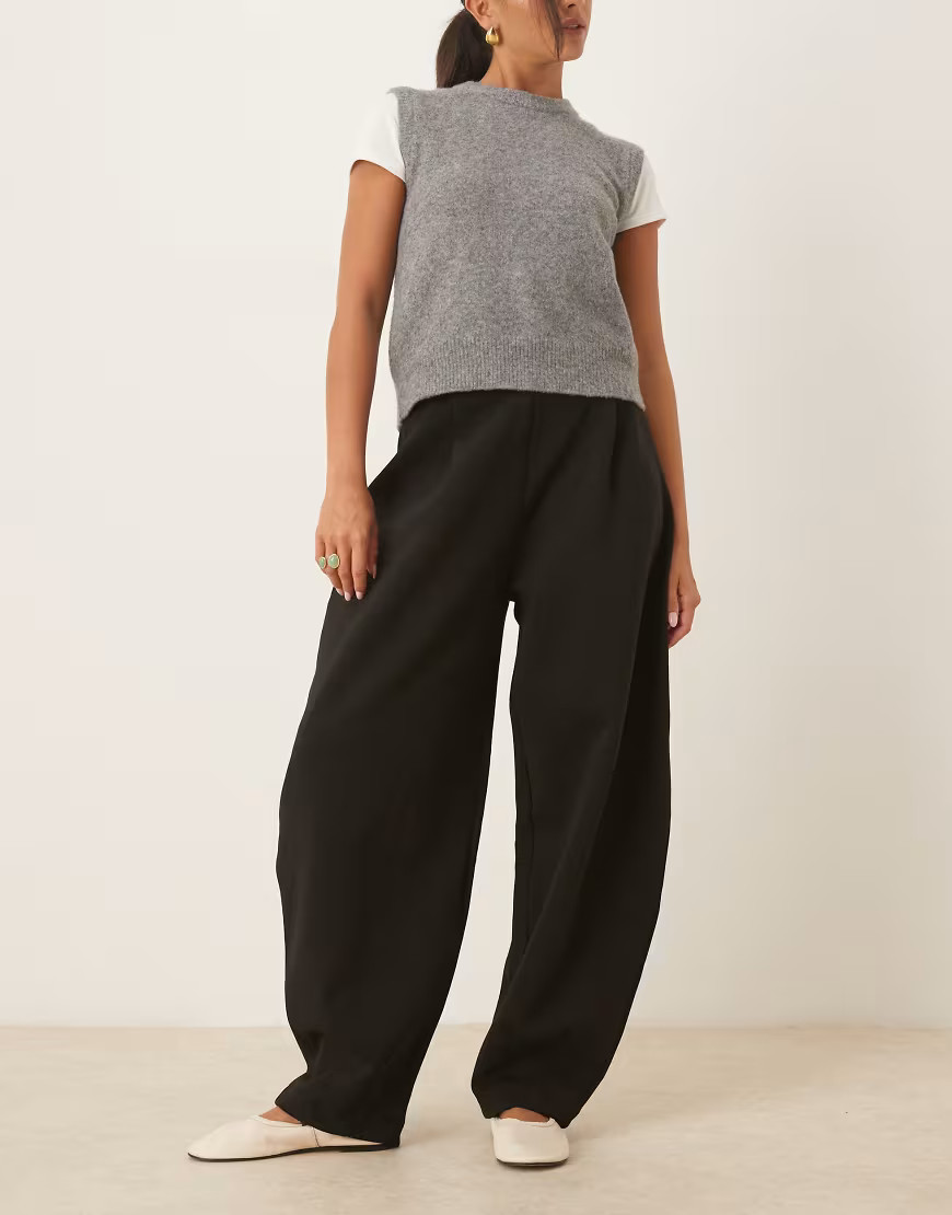 ASOS DESIGN horseshoe barrel leg interlock trousers in black-Brown | ASOS (Global)