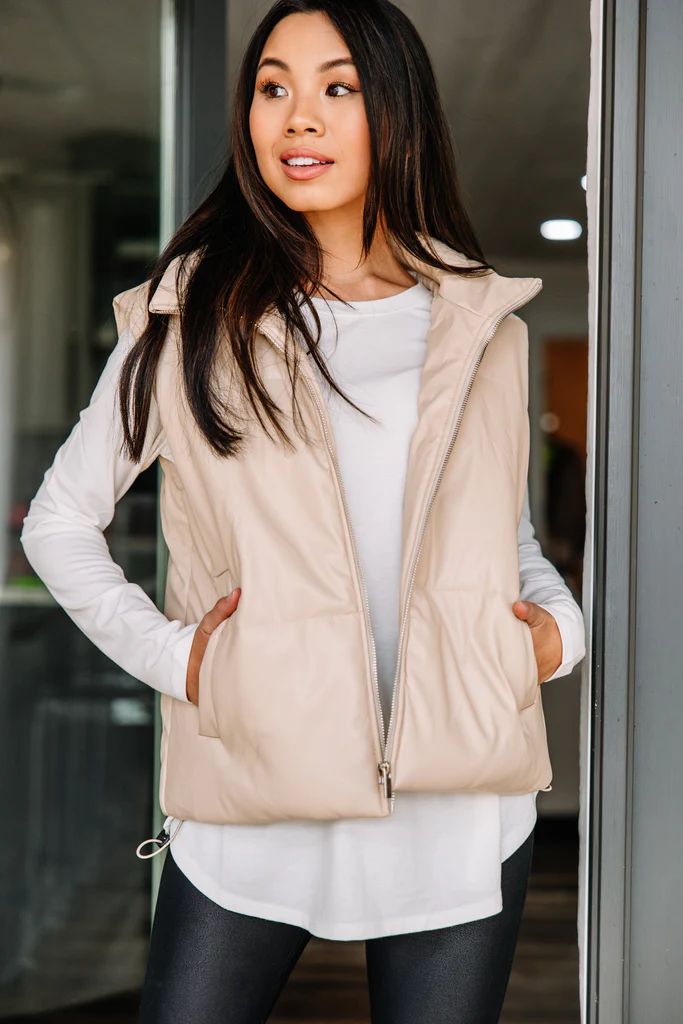 Give The Sass Cream White Faux Leather Puffer Vest | The Mint Julep Boutique