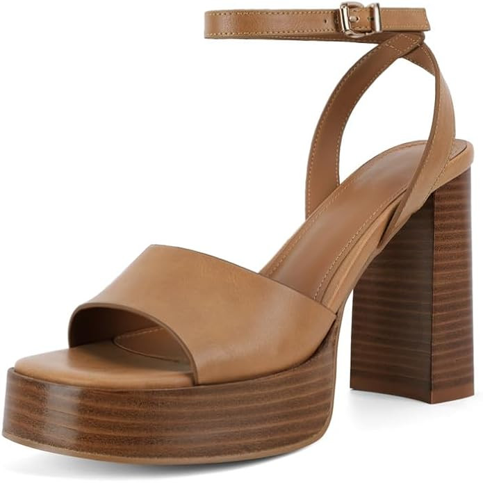ANFEE Platform Heels for Women Chunky High Heels Open Toe Ankle Strap Sandals Dress Block Heeled ... | Amazon (US)
