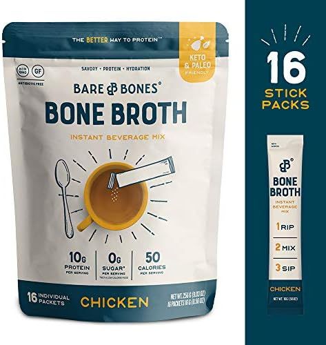Bare Bones Bone Broth Instant Powdered Beverage Mix, Chicken, 10g Protein, Keto & Paleo Friendly,... | Amazon (US)