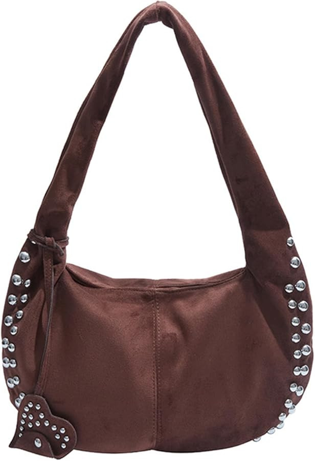 Studded Purse Metal Studs Soft Suede Studded Purse Crescent Western Hobo Trendy Slouchy Shoulder ... | Amazon (US)