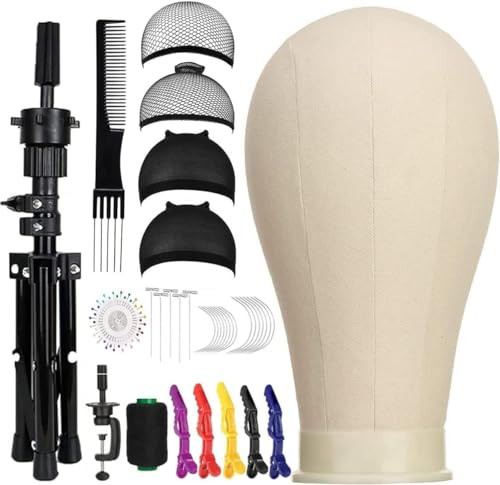 SZCY LLC 23 Inch Canvas Block Mannequin Head for Wigs Making Display with Wig Caps, T Pins, C Bristle Brush | Amazon (US)