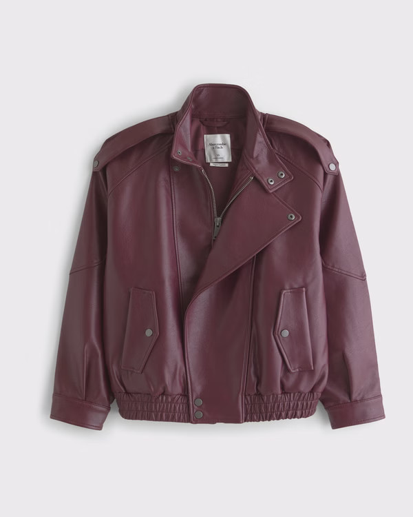 Relaxed Mockneck Vegan Leather Bomber Jacket | Abercrombie & Fitch (US)
