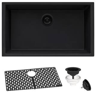 epiGranite 30 in. Undermount SIngle Bowl Kitchen Sink in Midnight Black Granite Composite | The Home Depot