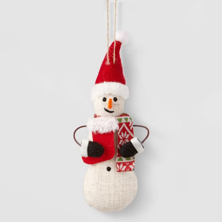 4" Fabric Snowman with Stocking Christmas Tree Ornament - Wondershop™ | Target