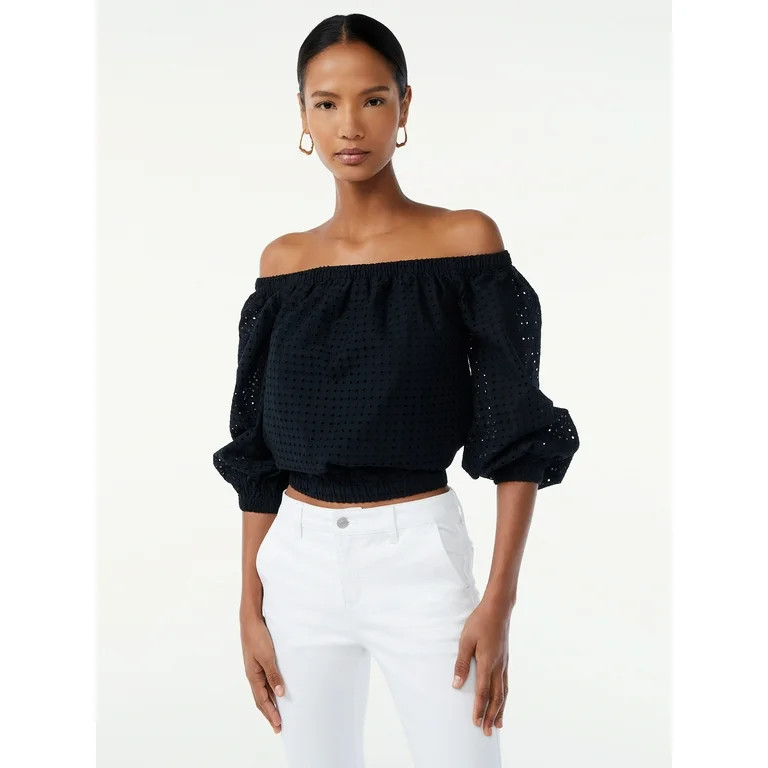 Scoop Women's Off the Shoulder Top with Blouson Sleeves | Walmart (US)
