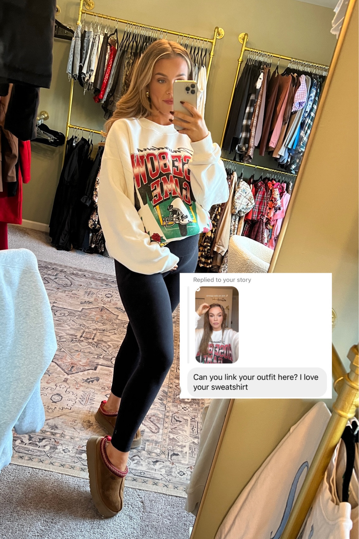 Rose bowl vintage sweatshirt and leggings. Wearing size L in sweatshirt and size 4 in leggings (fab for pregnancy!) 

#LTKbump #LTKSeasonal #LTKfindsunder100