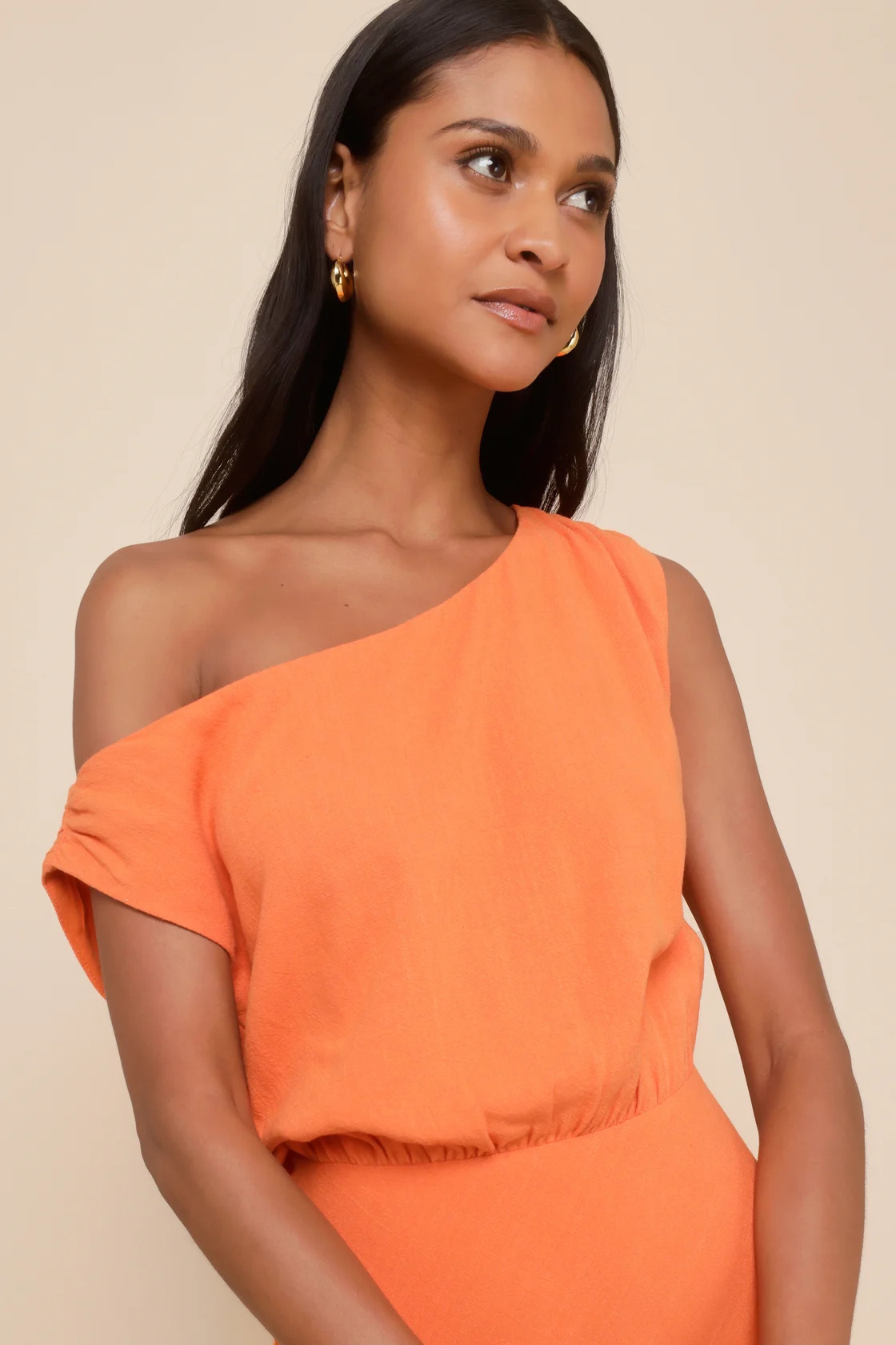 Casual Enchantment Orange Linen Off-the-Shoulder Midi Dress | Lulus