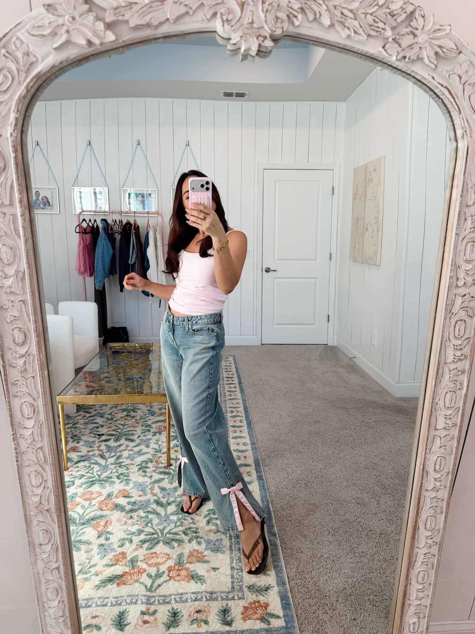 Affordable bow jeans!!! Honestly so adorable and GREAT quality - just SIZE DOWN! I’m in 4 and need a 2. Jeans are wide leg. Bow stitched down all around and lays nice. Super cute. Love! 

#LTKootd #LTKdayinmylife #LTKPetite