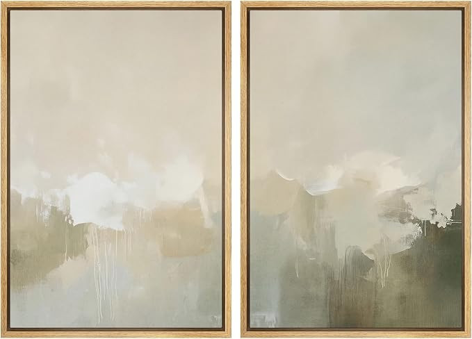 MUDECOR Framed Canvas Print Wall Art Set Neutral Misty Abstract Landscape Beige and Oliv Illustra... | Amazon (US)