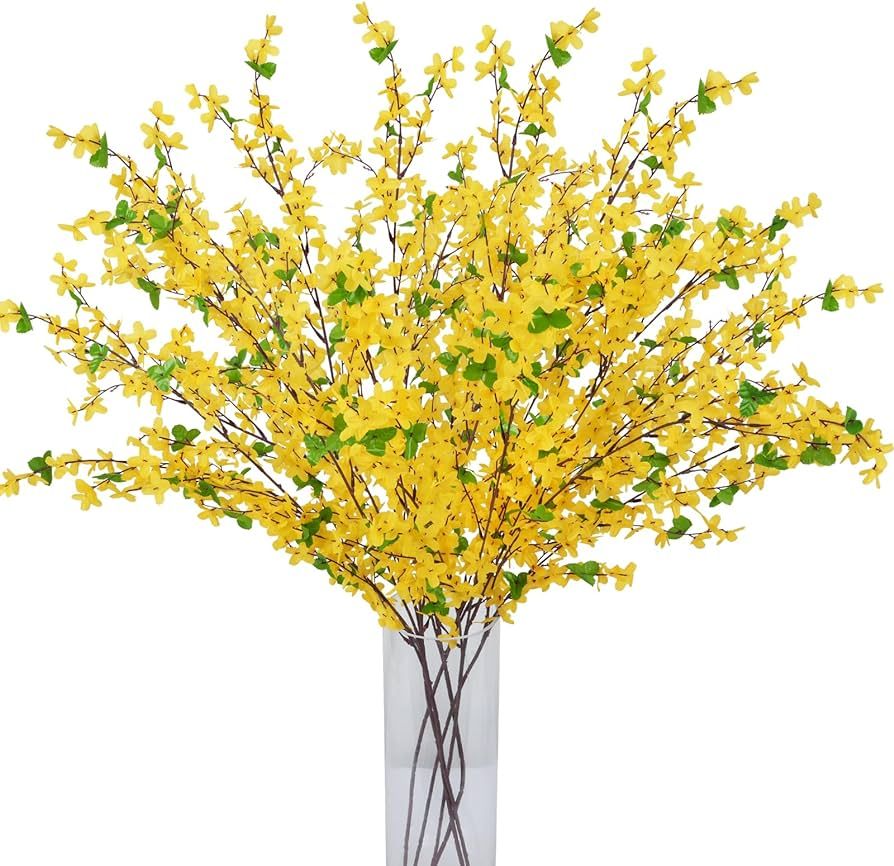 6 Pcs Artificial Forsythia Branches Yellow Flowers Faux Silk Forsythia Long Stem Winter Jasmine S... | Amazon (US)
