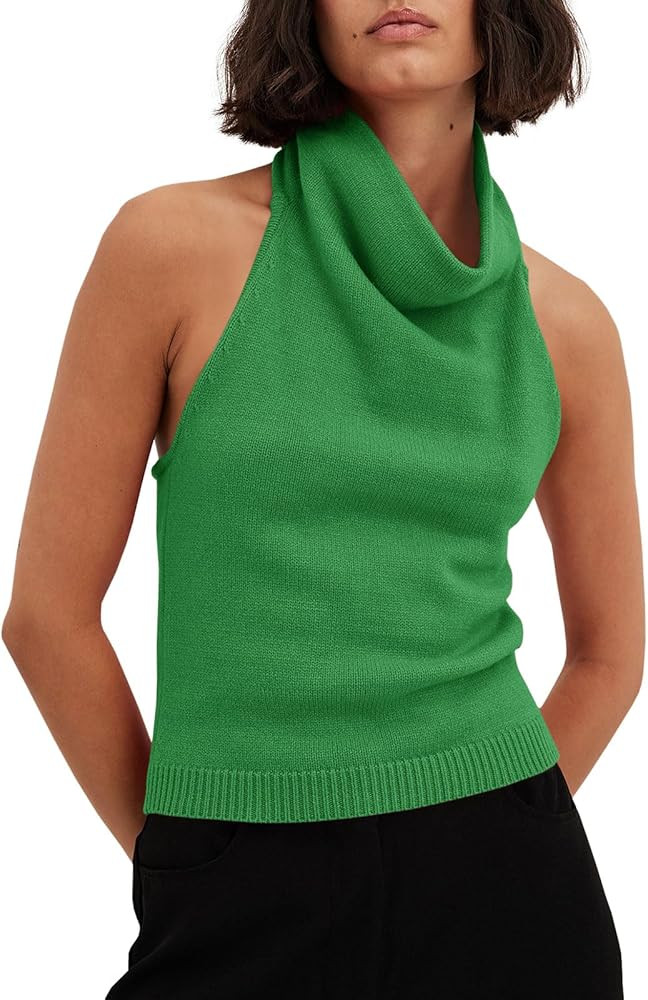 Langwyqu Womens Turtleneck Sweater Vests Sleeveless Knit Halter Tank Tops Sexy Loose Cami Shirts | Amazon (US)